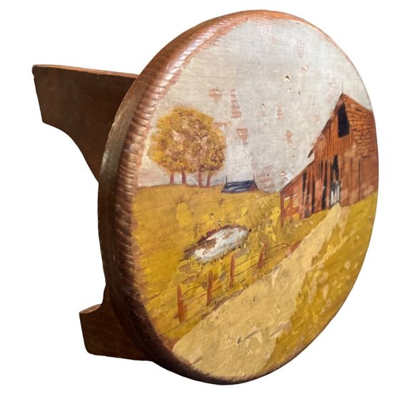 Handmade Other - Vtg Wooden Stool Handmade Hand Painted Folk Art Primitive Barn Farm